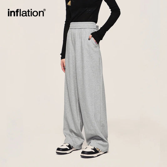 INFLATION Unisex Wide Leg Pants Men Solid Straight Leg Mopping Pants Couple Wear Casual Trousers