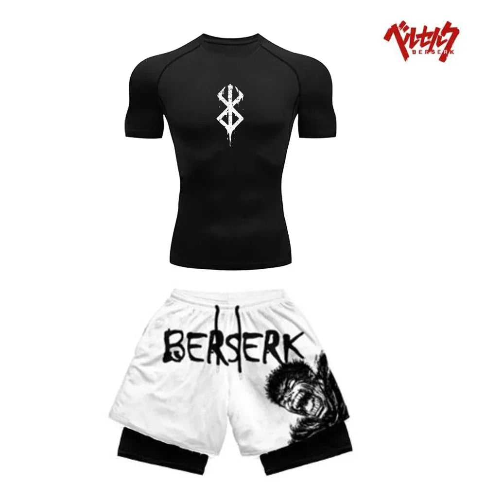 Anime Berserk Compression Set Fitness Suit for Men Quick Dry Compression Shirt+Gym Shorts Running Workout Summer Sportswear