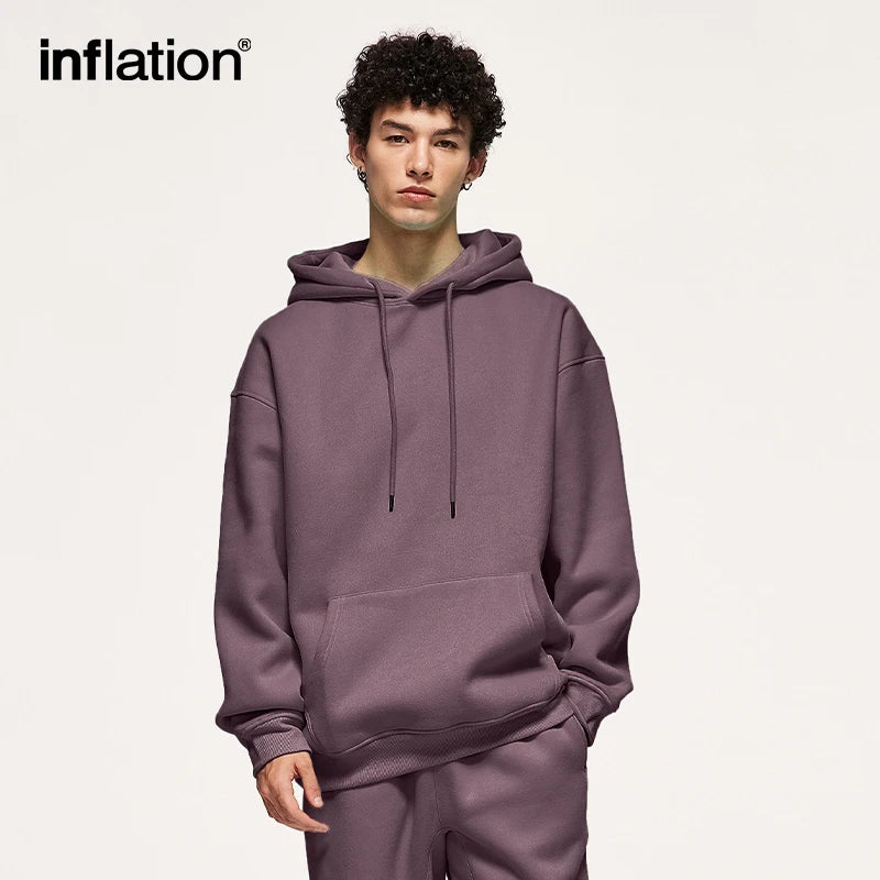 INFLATION Winter Thick Warm Fleece Hoodies Set Mens Blank Jogging Suit Sportwear Tracksuit