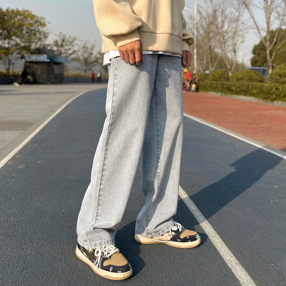 LAPPSTER Men Solid Streetwear Jeans Pants 2023 Mens Baggy Wide Leg Denim Trousers Male Black Korean Fashion Joggers Sweatpants