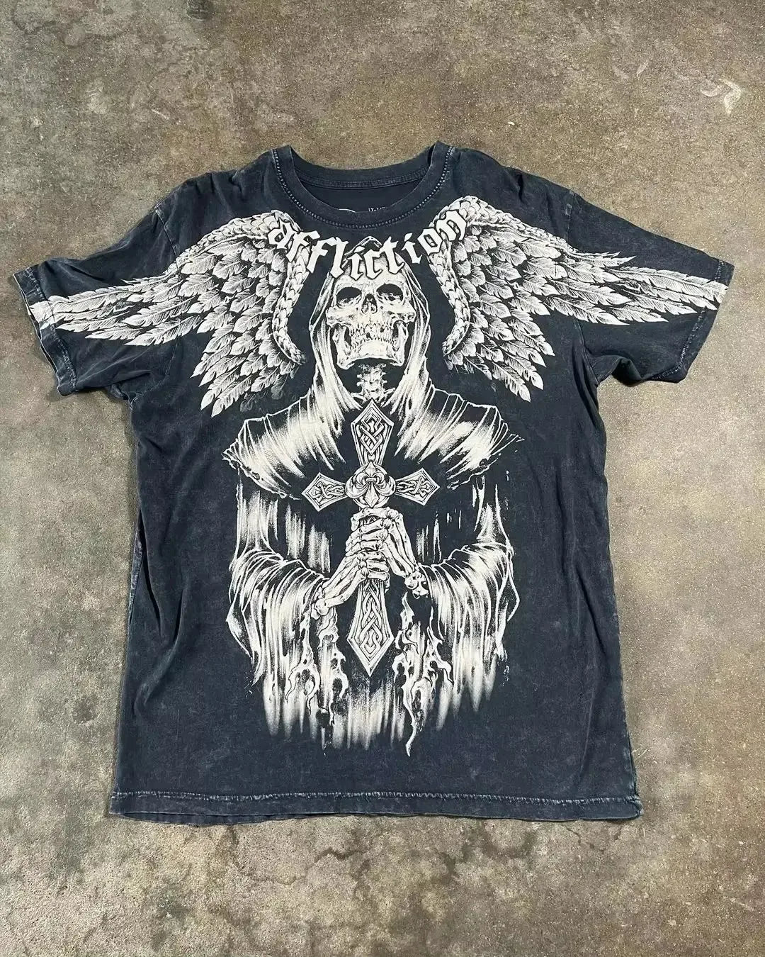 2000s Affliction Winter Long Sleeve T Shirt Hip Hop Crew Neck Oversized Sleeve Men Women Casual Gothic Clothing Tops Street Wear
