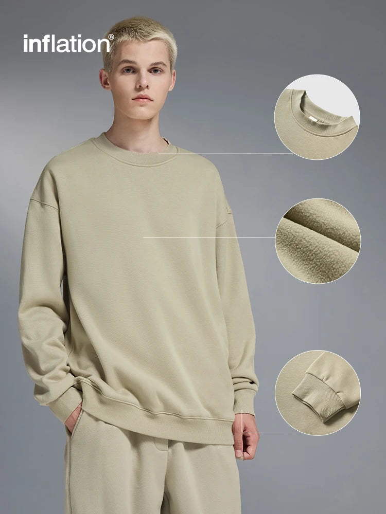 INFLATION Classic Cozy Crewnecks Unisex Plain Minimalist Fleece Sweatshirts