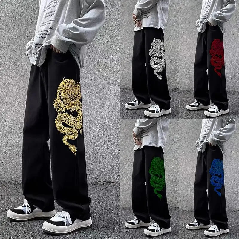 Y2k High Street New Style Dragon Pattern Embroidery Baggy Jeans Retro Hip Hop Casual High Waisted Jeans Men and Women Streetwear