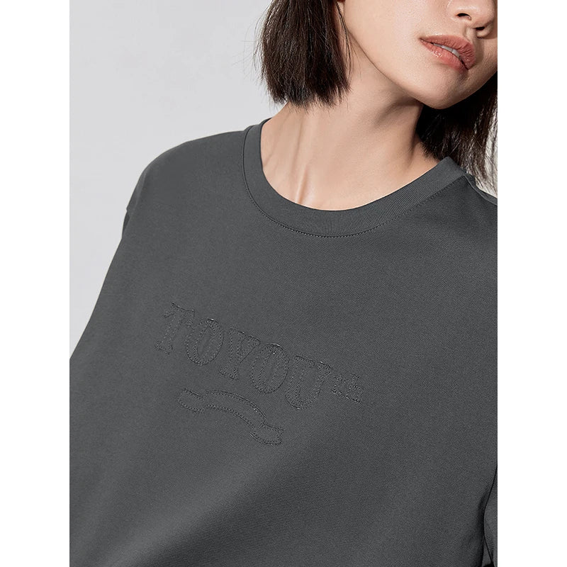 TOYOUTH Women T-shirt 2024 Autumn New Contrast Color Splicing Fake Two piece Letter Medium Length Pullover Tops