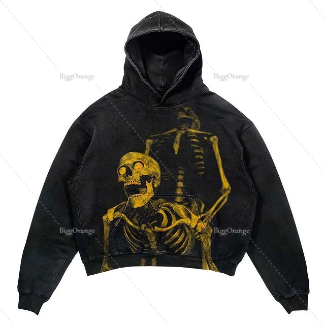 New Fashion Print Autumn Skull Street Hip Hop Retro Hoodie Loose Casual Sweater Men and Women Tops demon slayer  sweatshirt