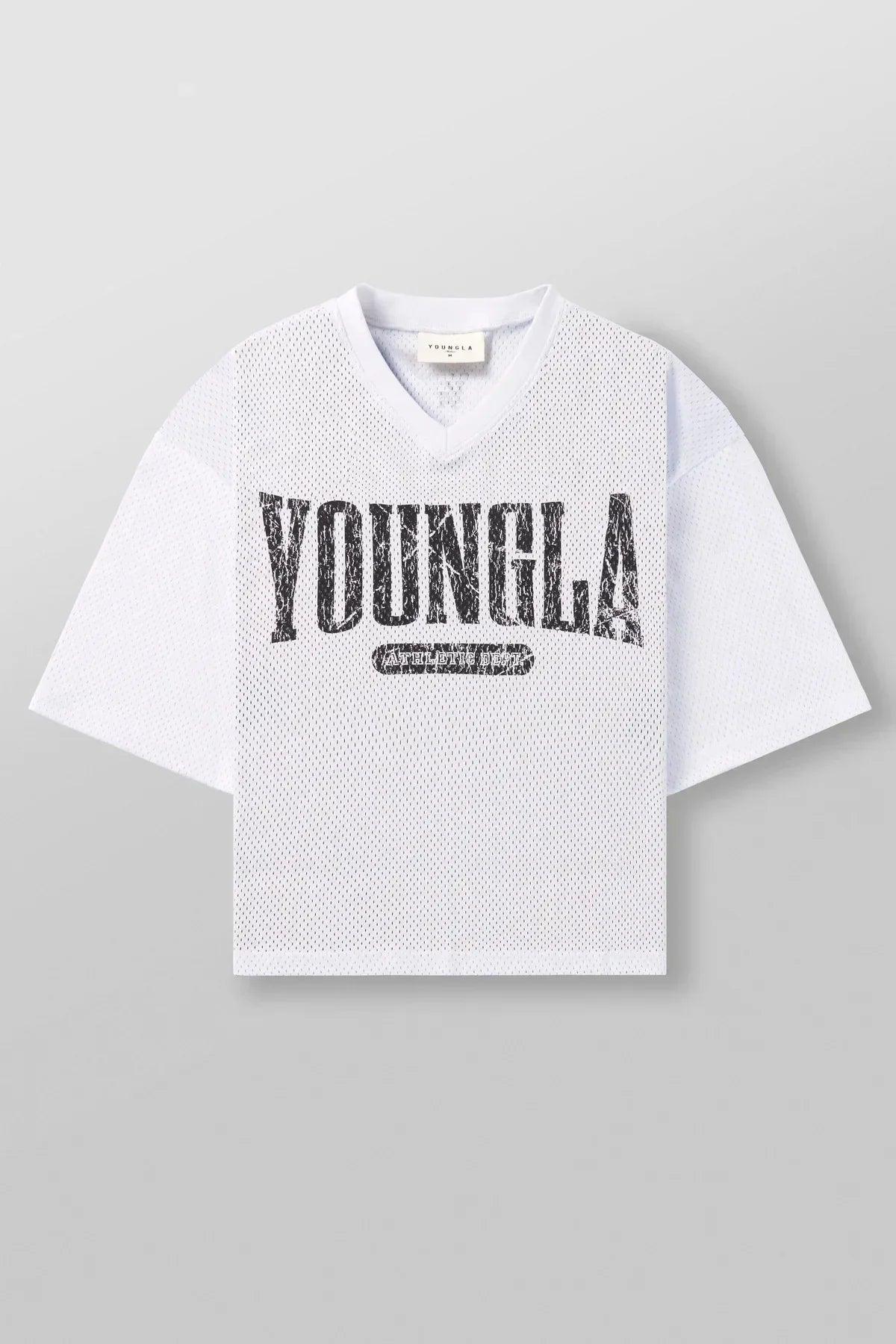 YOUNGLA American fashion brand oversized T-shirt men's sports fitness quick-drying breathable mesh printed short-sleeved top