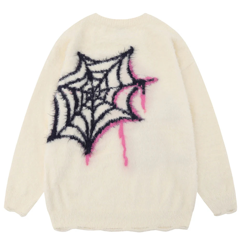 Star Spider Sweater Goth Punk Harajuku Hip Hop Streetwear Sweaters Men 2023 Fall Winter Oversized Knitted Jumper Pullover Black