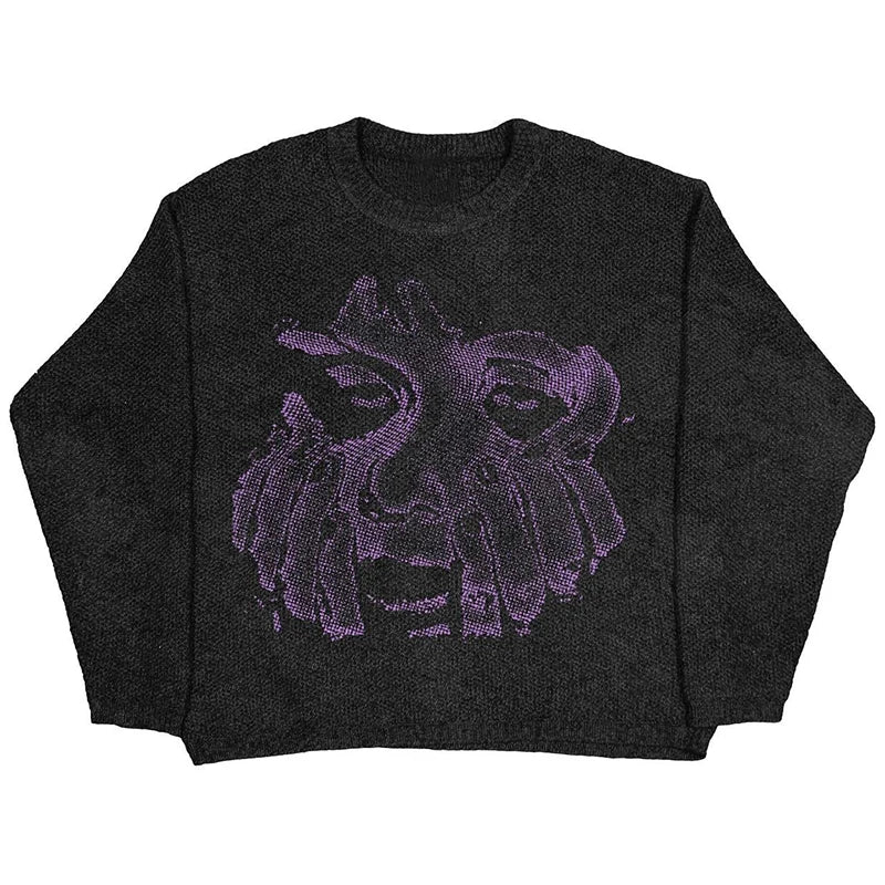 Butterfly Anime Girl Knitwear Sweater Pullovers 2024 Winter Harajuku Y2k Vintage Men's Jumpers Wool Women's Sweater Sweatshirts