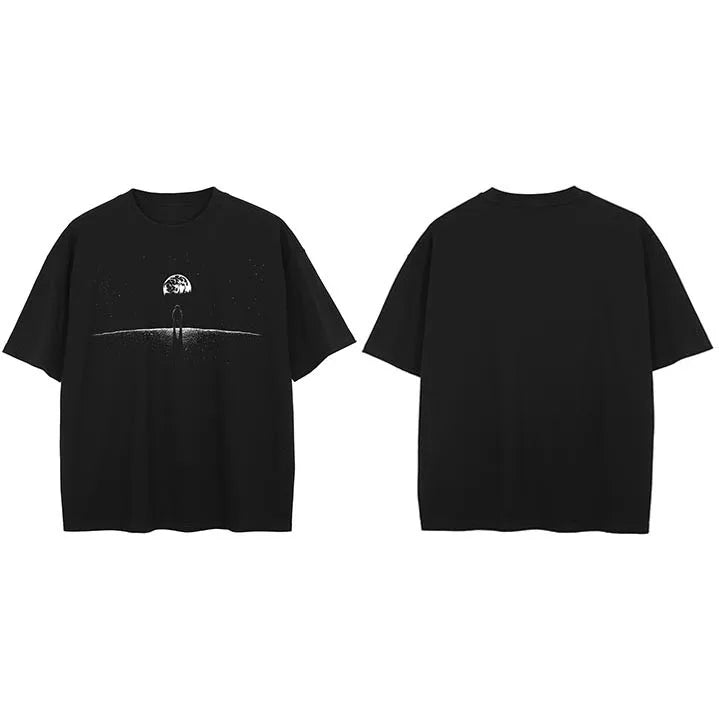 2024 T-Shirt Streetwear Space Astronaut Graphic T Shirt Cotton Hipster Men Tshirt Unisex Tops Tees Black Hip Hop Clothing