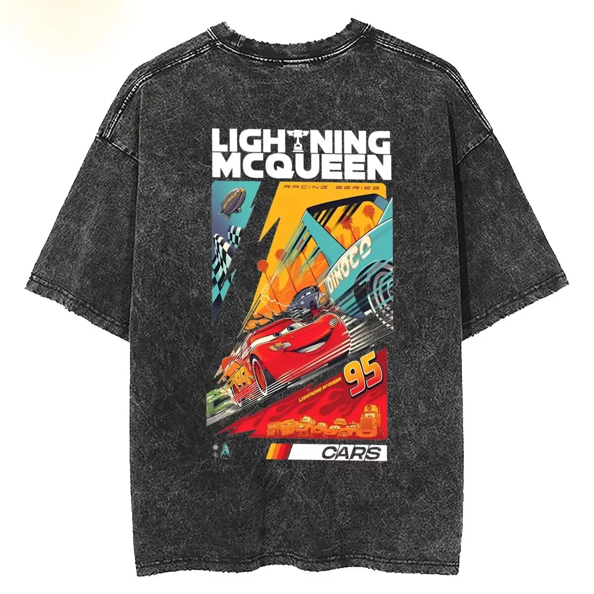 Washed T Shirts Lightning McQueen Cars 95 Hip Hop Vintage T-Shirts Harajuku Streetwear Cotton Summer Tops Tee Shirt Men Women