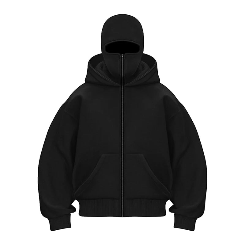 Y2K Gothic Harajuku Double Hat Design Sportswear Winter New Hoodie Ninja Mask Loose and Versatile Winter Windproof Hoodie