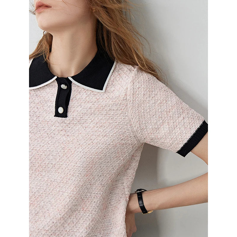 TOYOUTH Women Colorful Dots Short Sleeved Knitwear 2024 Summer New POLO Tops