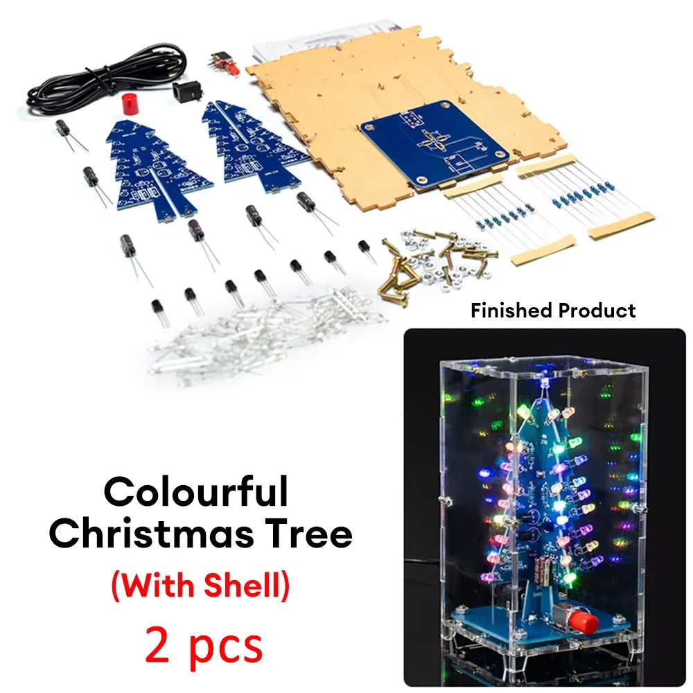 Xmas Tree DIY Kits RGB LED Flashing Tree DIY Kits Electronics Soldering Colorful 3D for Soldering Practice Learning