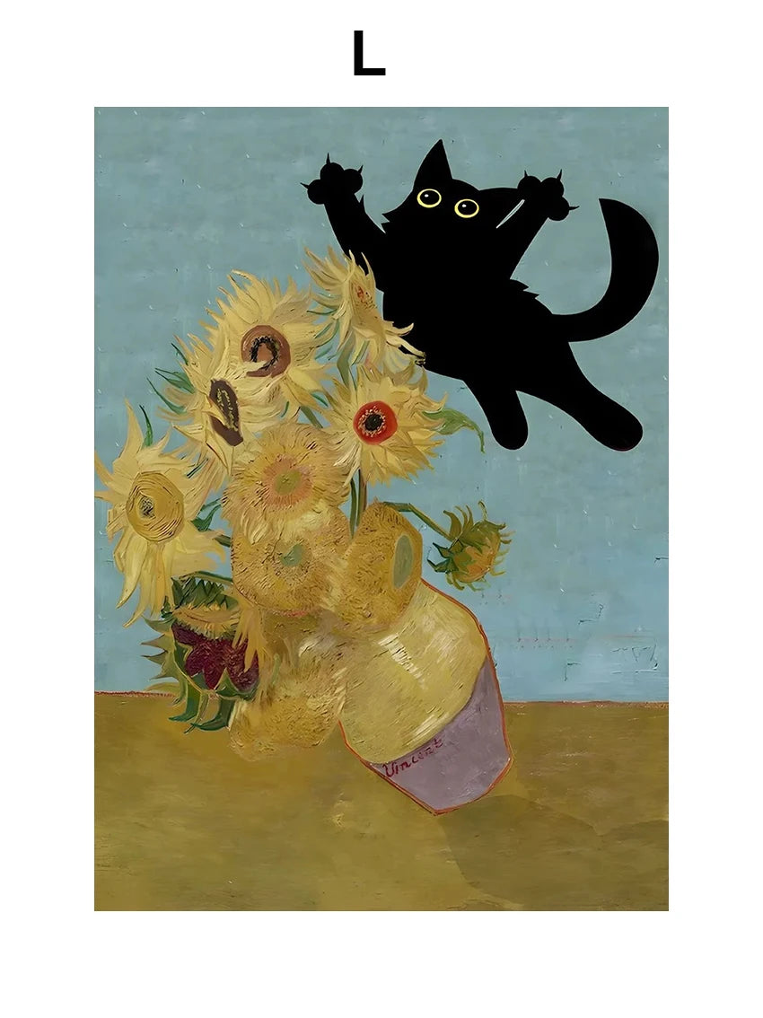 Funny Art Matisse Monet Black Cat Van Gogh Sunflowers Canvas Painting Posters and Prints Wall Pictures for Living Room Decor