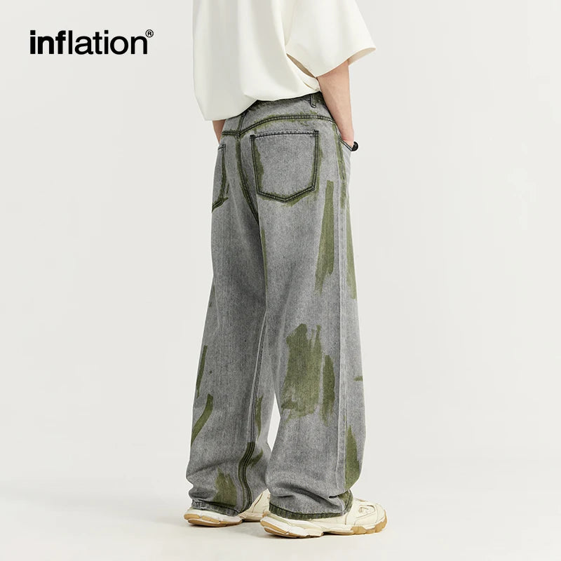 INFLATION Hand-Painted Wide-Leg Jeans Trendy High Street Baggy Denim Trousers