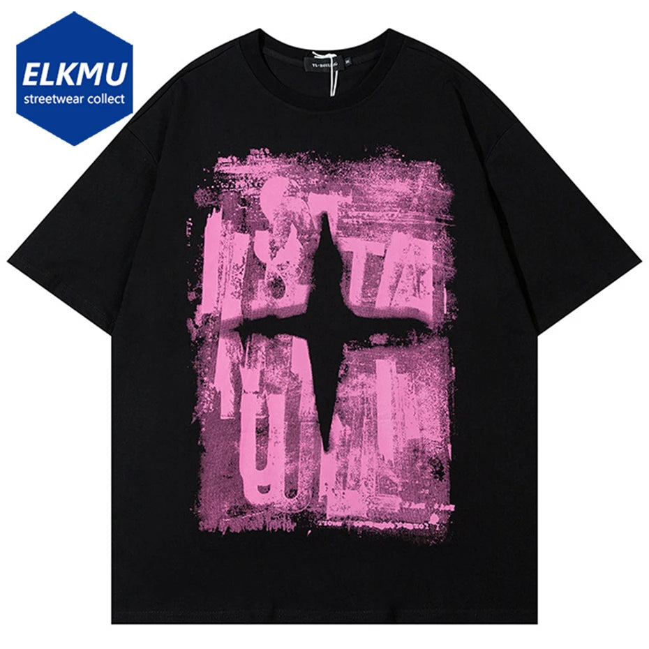 Cross Graphic T Shirts Oversized Hip Hop Tshirt Men's Summer Loose Short Sleeve Cotton Tee Tops Harajuku Streetwear T-shirt