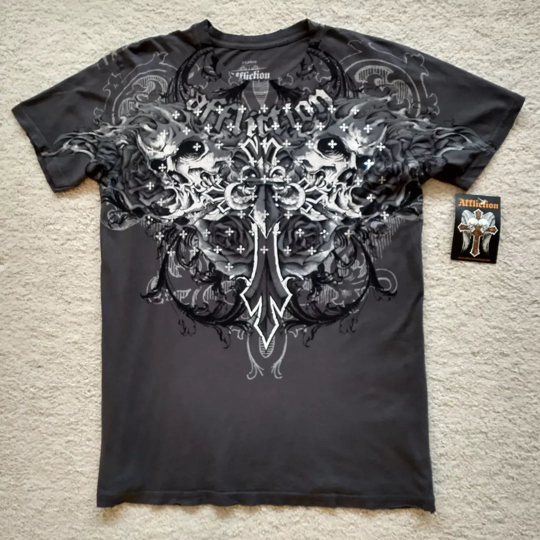 2000s Affliction Winter Long Sleeve T Shirt Hip Hop Crew Neck Oversized Sleeve Men Women Casual Gothic Clothing Tops Street Wear