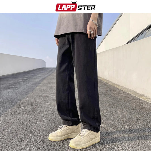 LAPPSTER Baggy Oversized Jeans Pants Denim 2023 Wide Leg Y2k Hip Hop Harem Pants Vintage Blue Denim Pants Black Straight Pants