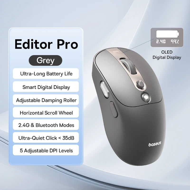 Baseus Wireless Mouse Editor Pro Bluetooth 5.1 Dual Mode Long Battery Life Rechargeable Office Ergonomic Screen Display Mouse