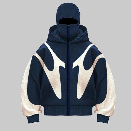 Traf 2024 Autumn/Winter New Color blocked Hip Hop Hoodie Warm and Windproof Ninja Mask Design y2k Versatile Double Hat Hoodie