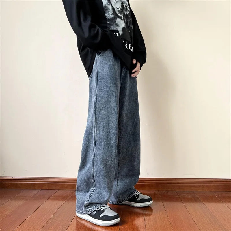 LAPPSTER Baggy Oversized Jeans Pants Denim 2023 Wide Leg Y2k Hip Hop Harem Pants Vintage Blue Denim Pants Black Straight Pants