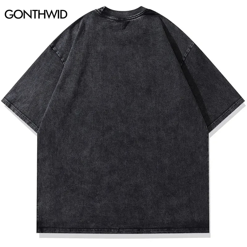 Hip Hop Black T-Shirt Doberman Beast Dog Graphic Print Washed Streetwear Tshirt 2024 Men Harajuku Punk Gothic Shirts Tops Tee