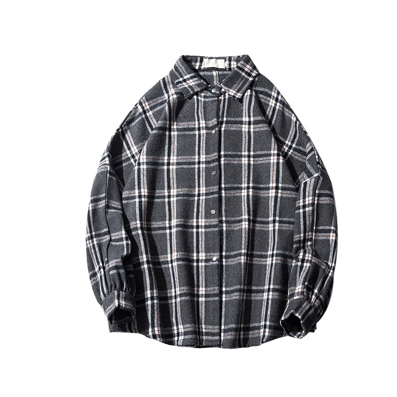 LAPPSTER Autumn Winter Harajuku Vintage Flannel Plaid Mens Shirts Long Sleeve Fleece New In Shirts Femal Korean Fashions Blouses