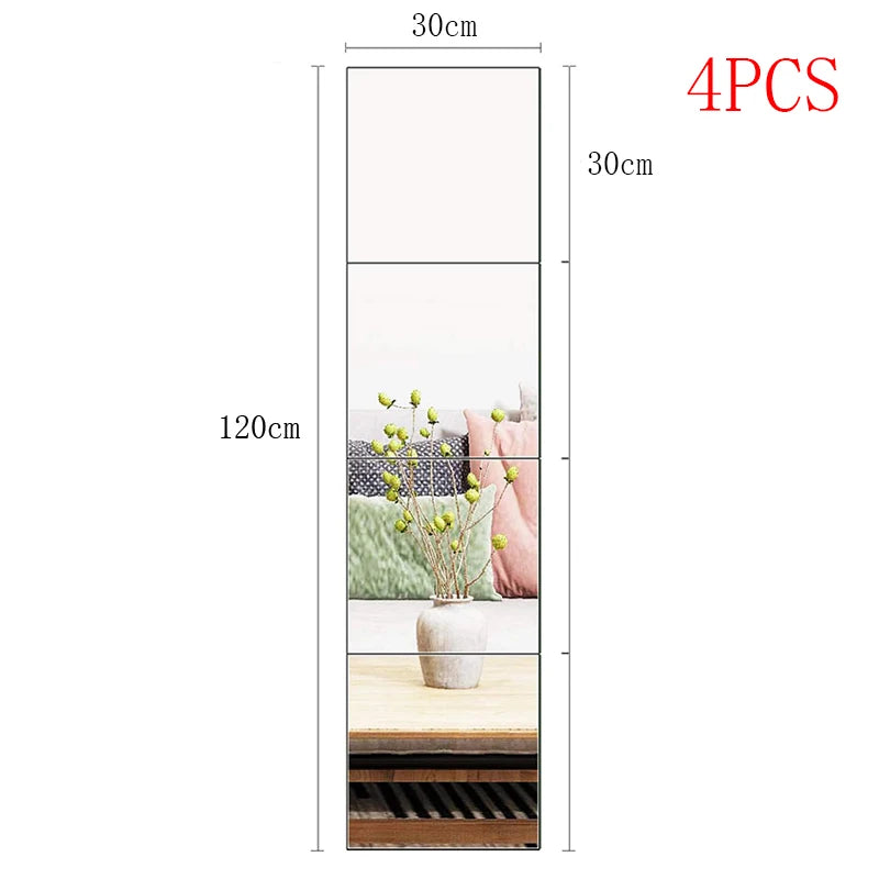 4PCs 3D Self-adhesive Mirror Stickers Flexible Thicken DIY Art Mirrors Acrylic Wall Decorations for Door Wardrobe Bathroom Home