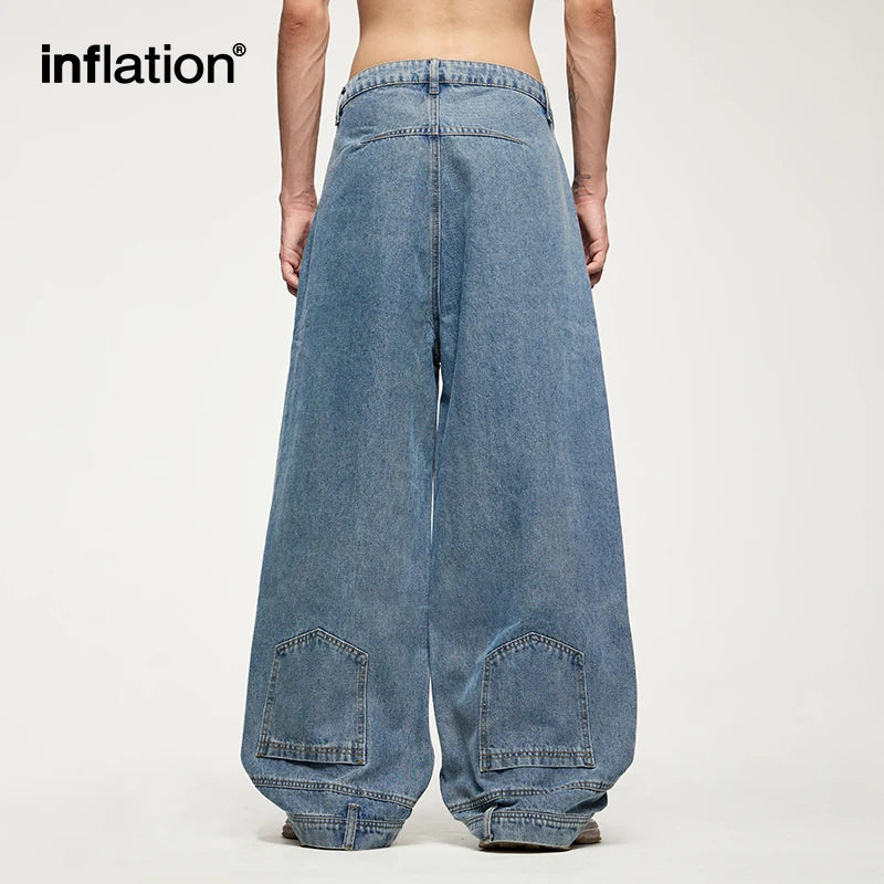 INFLATION Wide Leg Jeans Men High Street Washed Baggy Denim Pants