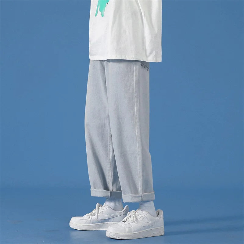 LAPPSTER Men Black Baggy Jeans Streetwear 2023 Harajuku Casual Straight Pants Male Loose Streetwear White Graphic Denim Pants