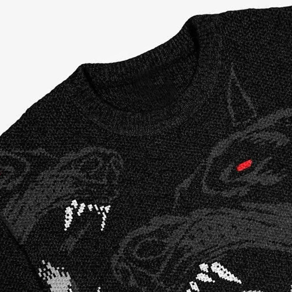 Y2k Europe and America Gothic autumn and winter knitted sweaters Harajuku hounds retro knitted couple sweaters street hip-hop pu