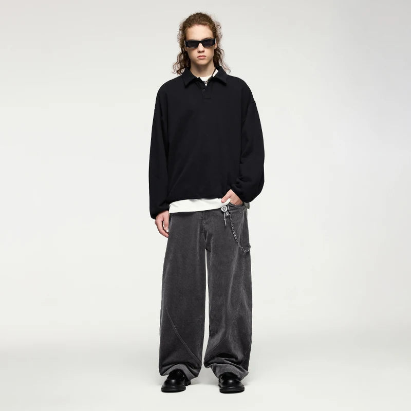 INFLATION 100% Cotton Corduroy Cargo Pants Men Loose Casual Japanese Vintage 3D Cut Trousers