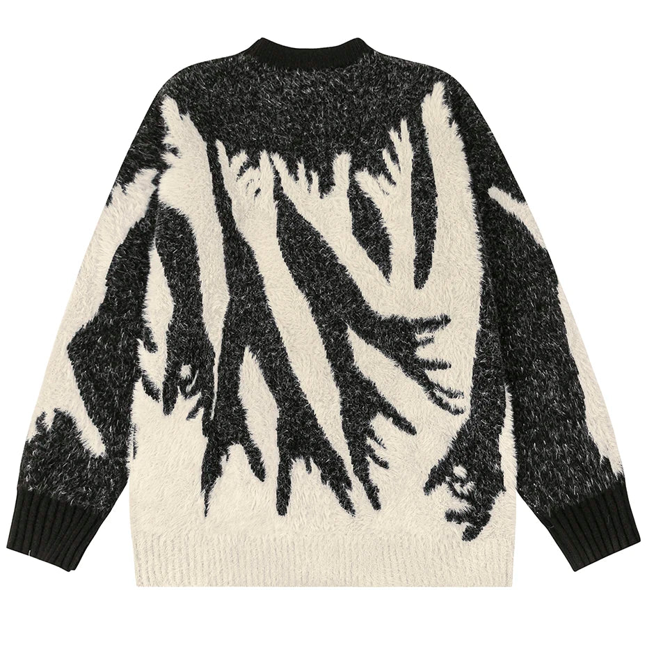 Men's Hip Hop Sweater Hands Graphic Loose Knit Jumper Streetwear Harajuku Oversized Pullover Sweaters for Male