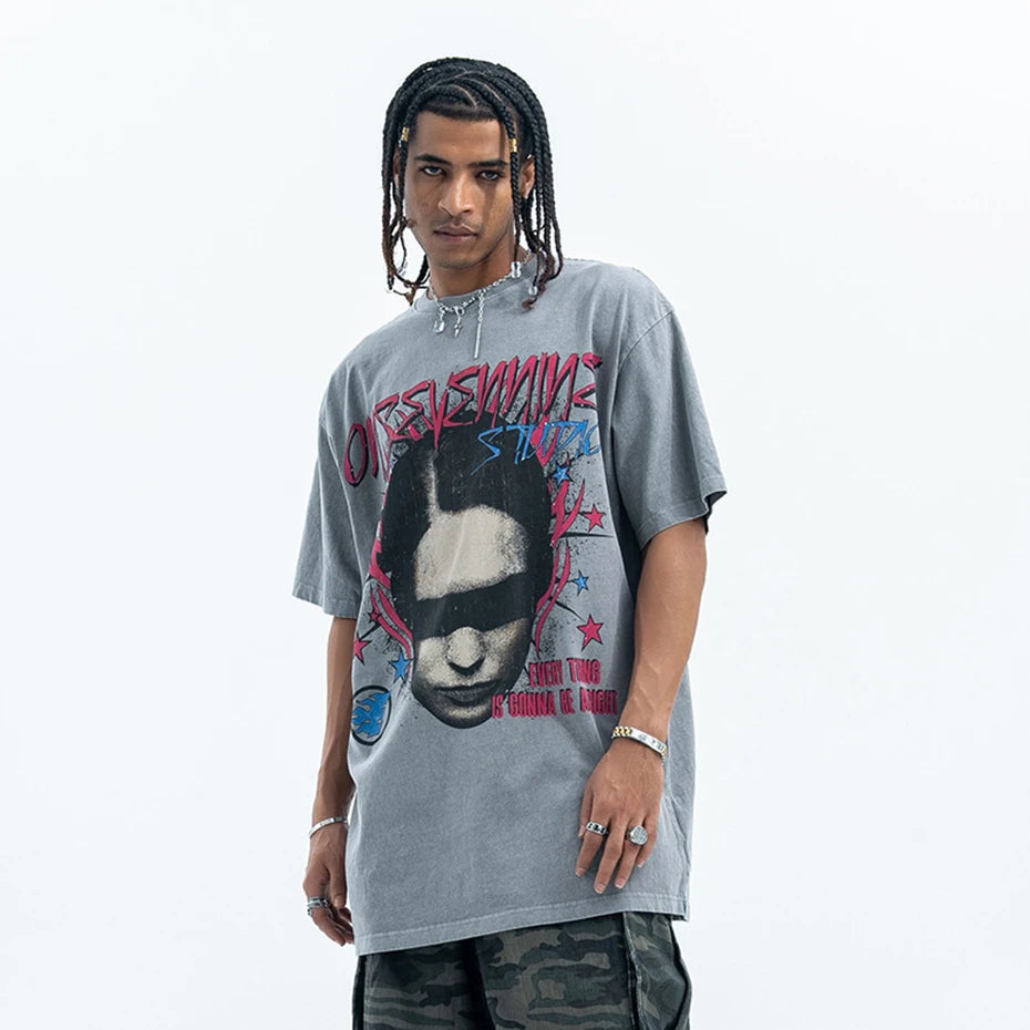 Summer Loose Cotton T Shirts Graphic Printed Oversized Harajuku Hip Hop T-shirt Men Casual Short Sleeve Tee Tops