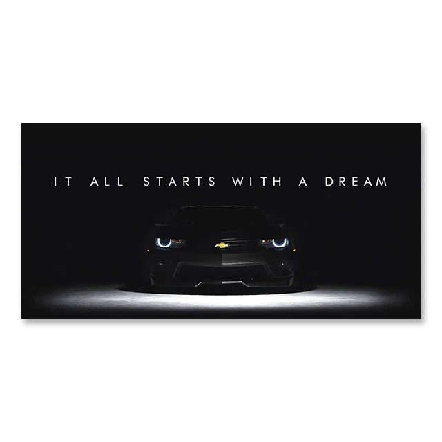 Super Car Canvas Wall Art Inspirational Quote IT ALL STARTS WITH A DREAM Poster for Home Wall Decor Gift for Friends Unframed