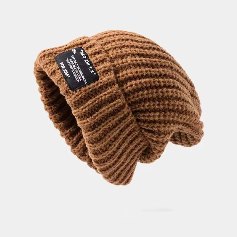 Big Head Circumference, Thick Woolen Hat, Women's Autumn and Winter Loose Warm Pile Cold Hat, Big Face, Small Face, Knitted