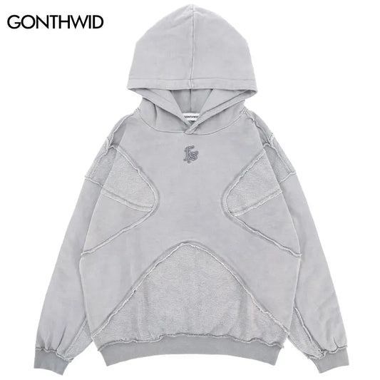 Vintage Hoodie Streetwear Hip Hop Embroidery Letter Washed Pullover Harajuku Punk Goth Cotton Hooded Sweatshirt 2024 Men Fashion