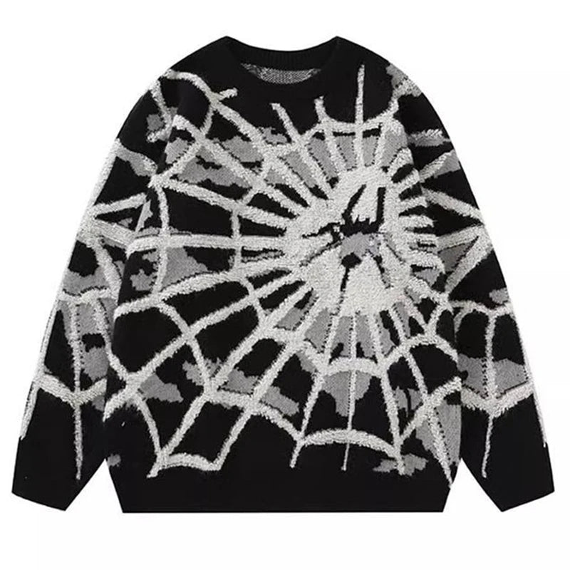 American Spider Sweater Knit Men's Jumpers Autumn Winter Wool Pullovers Hip Hop Harajuku Y2k Vintage Oversize Knitted Sweater