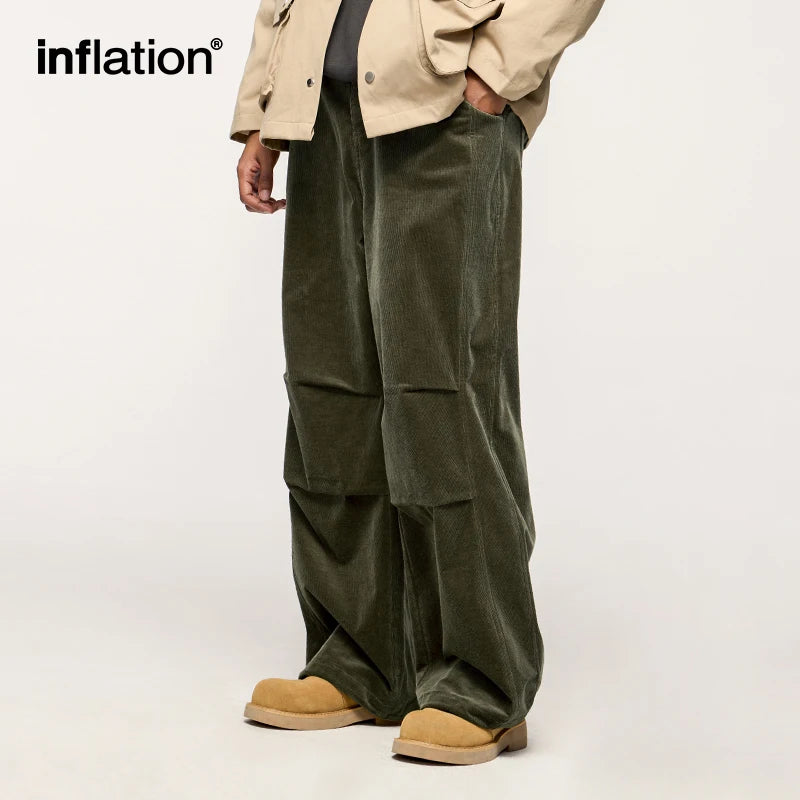 INFLATION Corduroy Cut Wide-Leg Pants Men New Arrival Loose Casual Trousers Streetwear Unisex