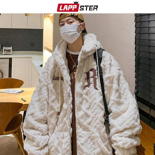 LAPPSTER Y2k Winter Fleece Hooded Fluffy Jackets Coats 2023 Korean Streetwear Windbreaker Oversized Jackets Japanese Parkas