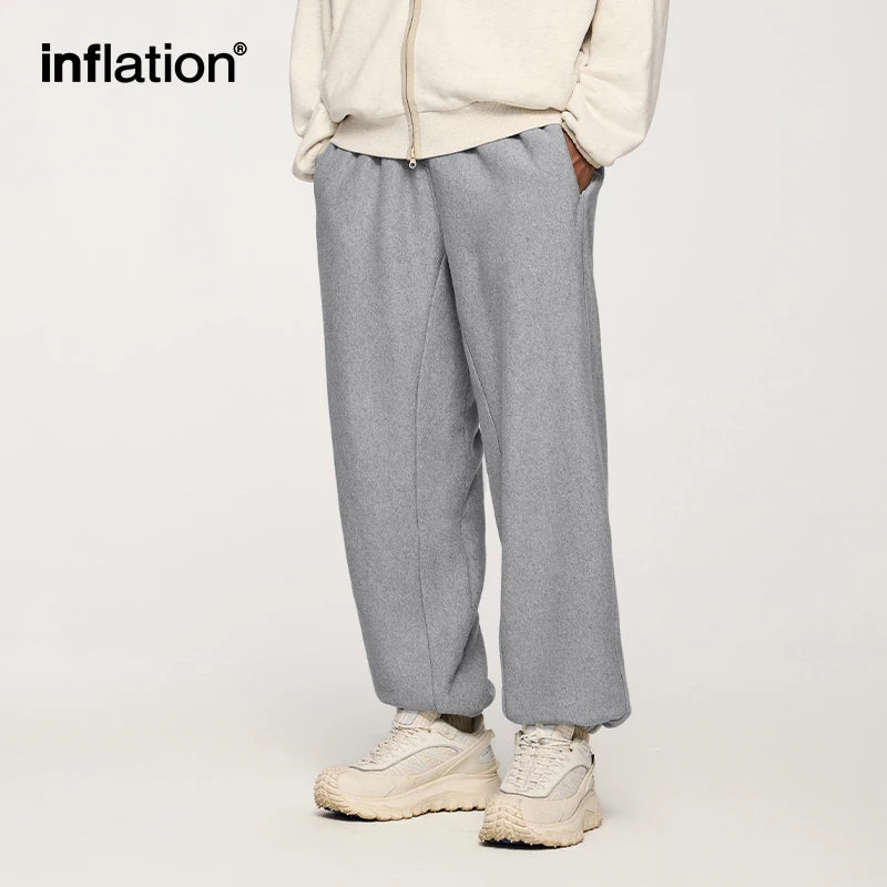 INFLATION Men Solid Classic Sweatpants 2024 Winter Warm Fleece Joggers Pants Unisex Sports Casual Pants