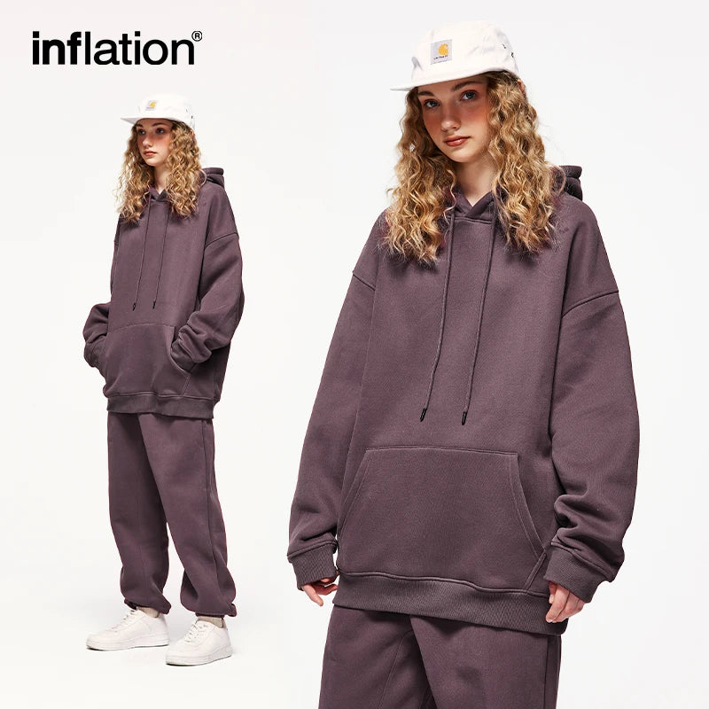 INFLATION Winter Thick Warm Fleece Hoodies Set Mens Blank Jogging Suit Sportwear Tracksuit