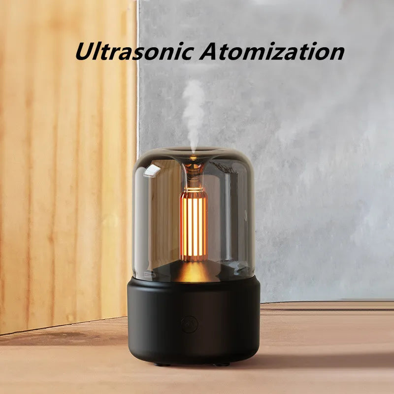 2023 New Candle Lamp Aroma Diffuser Air Humidifier Electric Aromatherapy Diffuser 120ML Flame Humidifier USB Desktop Night Light