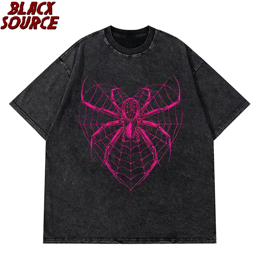 spider Cartoon Graphic Men Tshirt Casual Baggy Short Sleeve T-shirt Japanese Style Oversized T Shirt Men's Clothing p0510