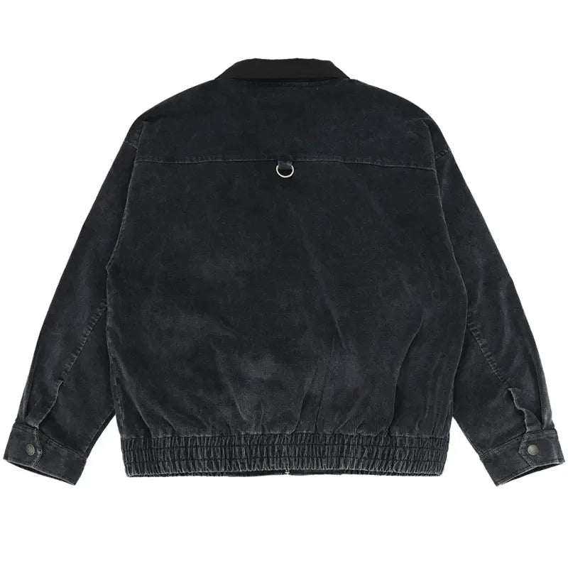 Vintage 80s Jackets Y2K Streetwear Solid Color Washed Coach Jacket Hip Hop Harajuku Punk Gothic Cotton Casual Zipper Coats