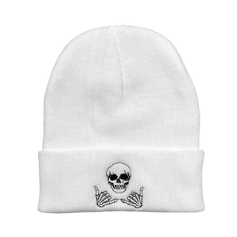 Winter Embroidery Skull Gestures 66 Acrylic Knit Beanies Hat for Men Women Outdoor Mountaineering Warming Cold Caps Youth W193