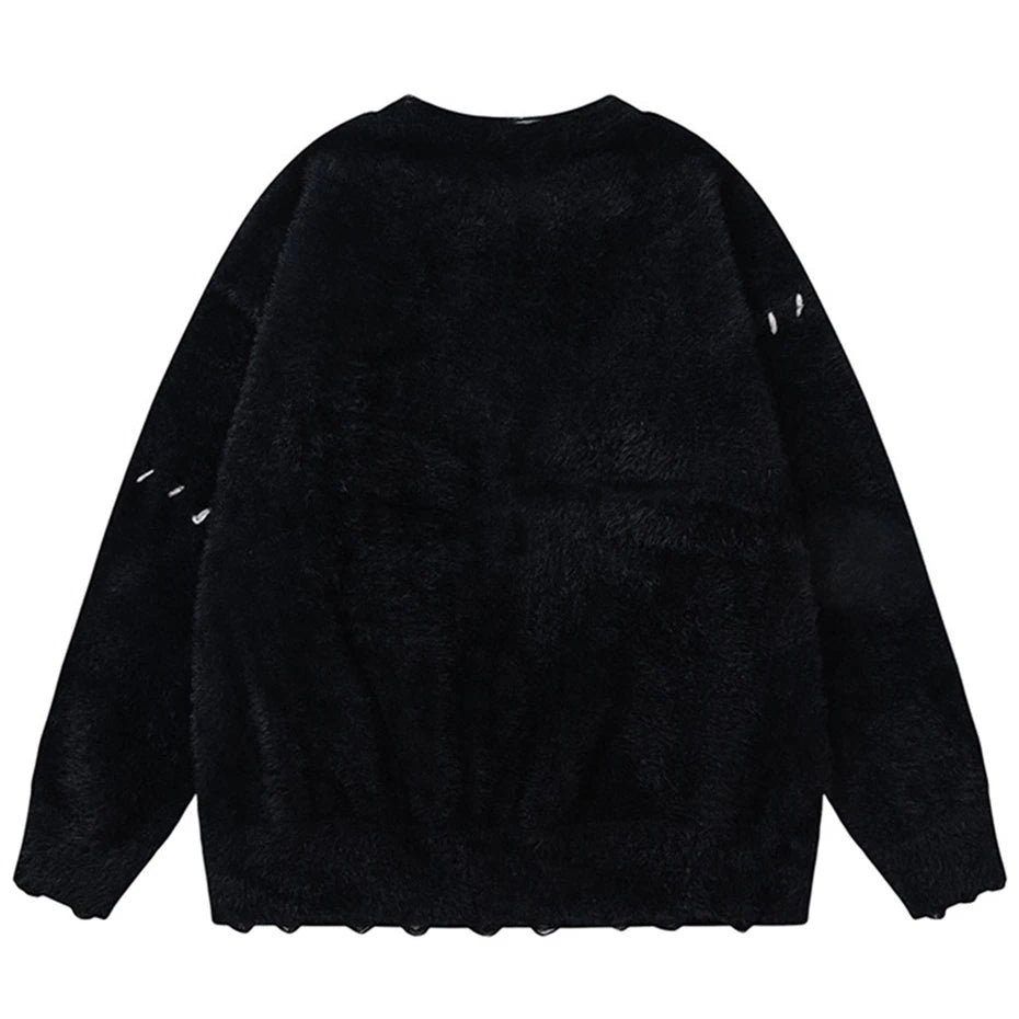 Streetwear Hip Hop Sweaters Men Harajuku Oversized Sweater Knitted Jumper Loose Casual Pullover Sweaters Black Beige