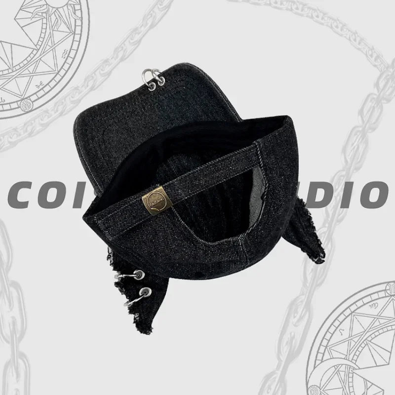 Designer Devil Ears Denim Baseball Caps Women Summer Autumn Personality Versatile Retro Ripped Style Hip Hop Men's Hats