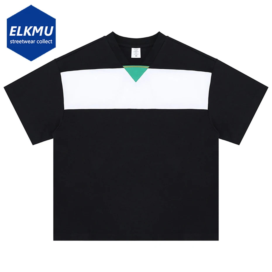 Hip Hop Streetwear Men T Shirts Color Block Patchwork Harajuku Oversized T-shirts Summer Casual Loose Tee Tops Black White