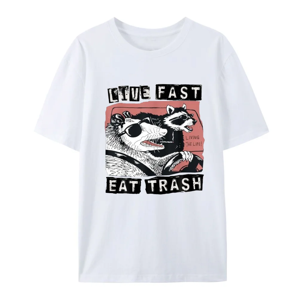 Fashion Funny Possum Raccoon Live Fast Eat Trash Street Cats Squad T-Shirt Amazing Quality Top Casual Hip Hop tees 62483